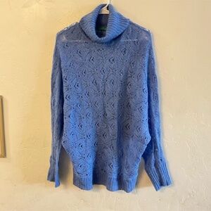 Sandrine Blue Open Knit Turtleneck Sweater Extra Large